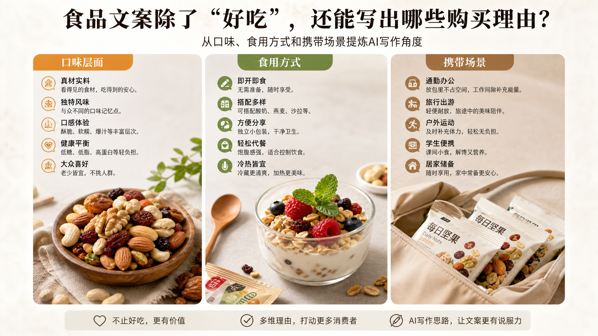 食品文案别只写“好吃”：从口味、吃法和携带场景找到购买理由