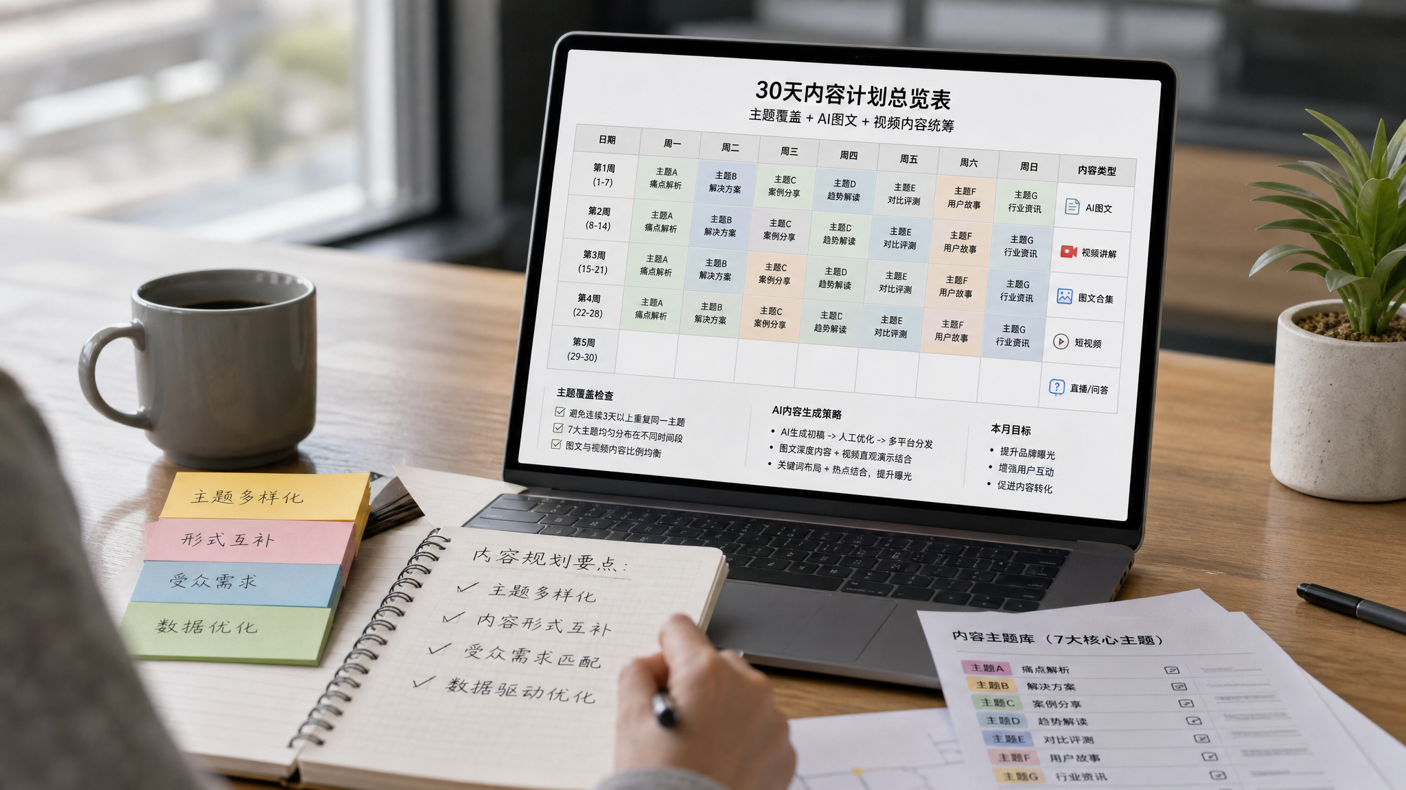 一个月的内容总在重复？用一张主题覆盖表统筹AI图文与视频