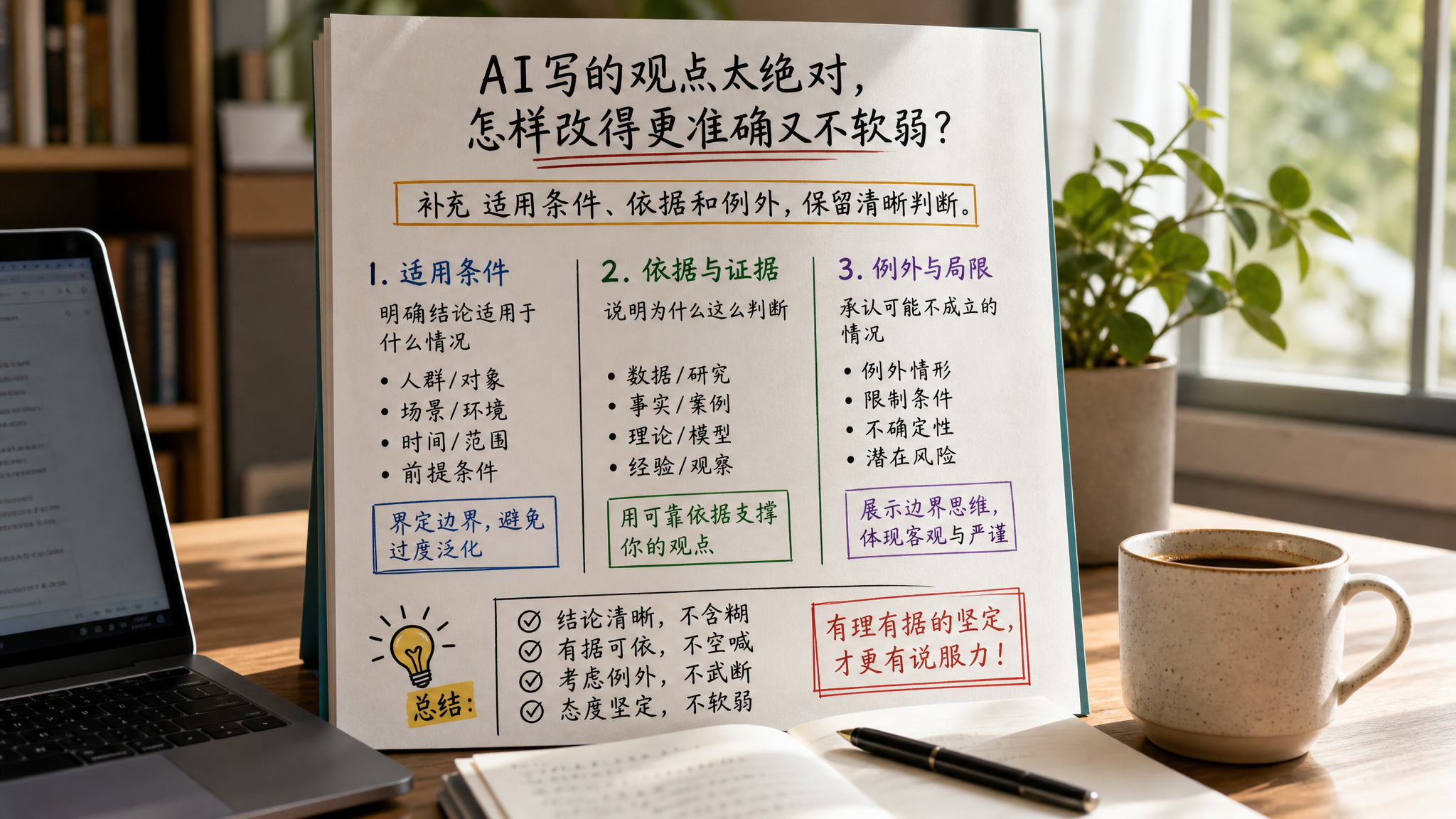 AI写的观点太绝对，怎样改得更准确又不软弱？